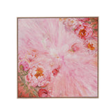 Framed artwork with pink peony floral design on a white background