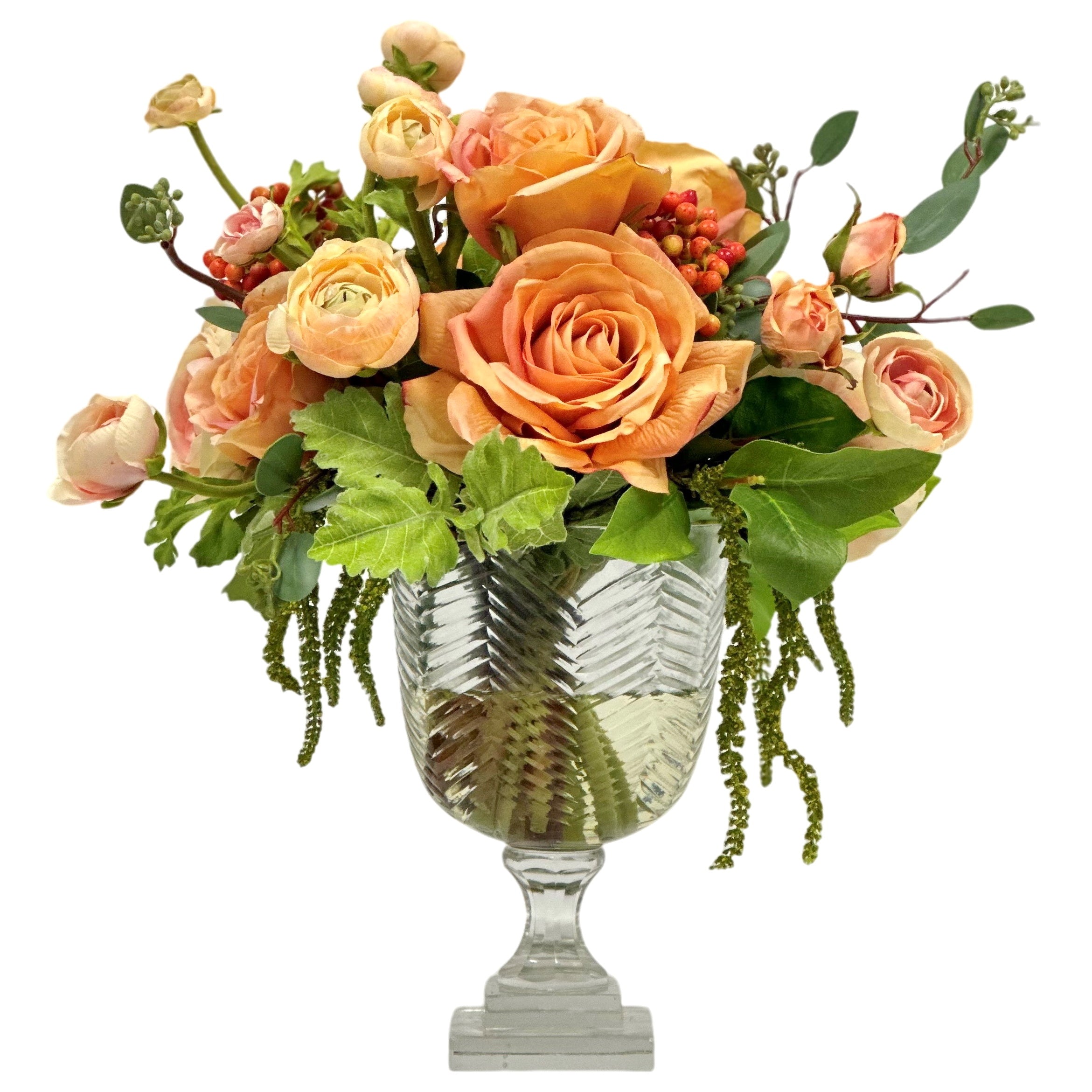 Luxury Rose & Ranunculus in Cut Glass 14" Real Touch Faux Flower