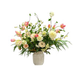 Luxury faux rose and hydrangea arrangement in rectangular glass vase with Real Touch blooms for elegant dining table décor