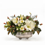 Luxury White Amaryllis Christmas Centerpiece with Evergreen Foliage