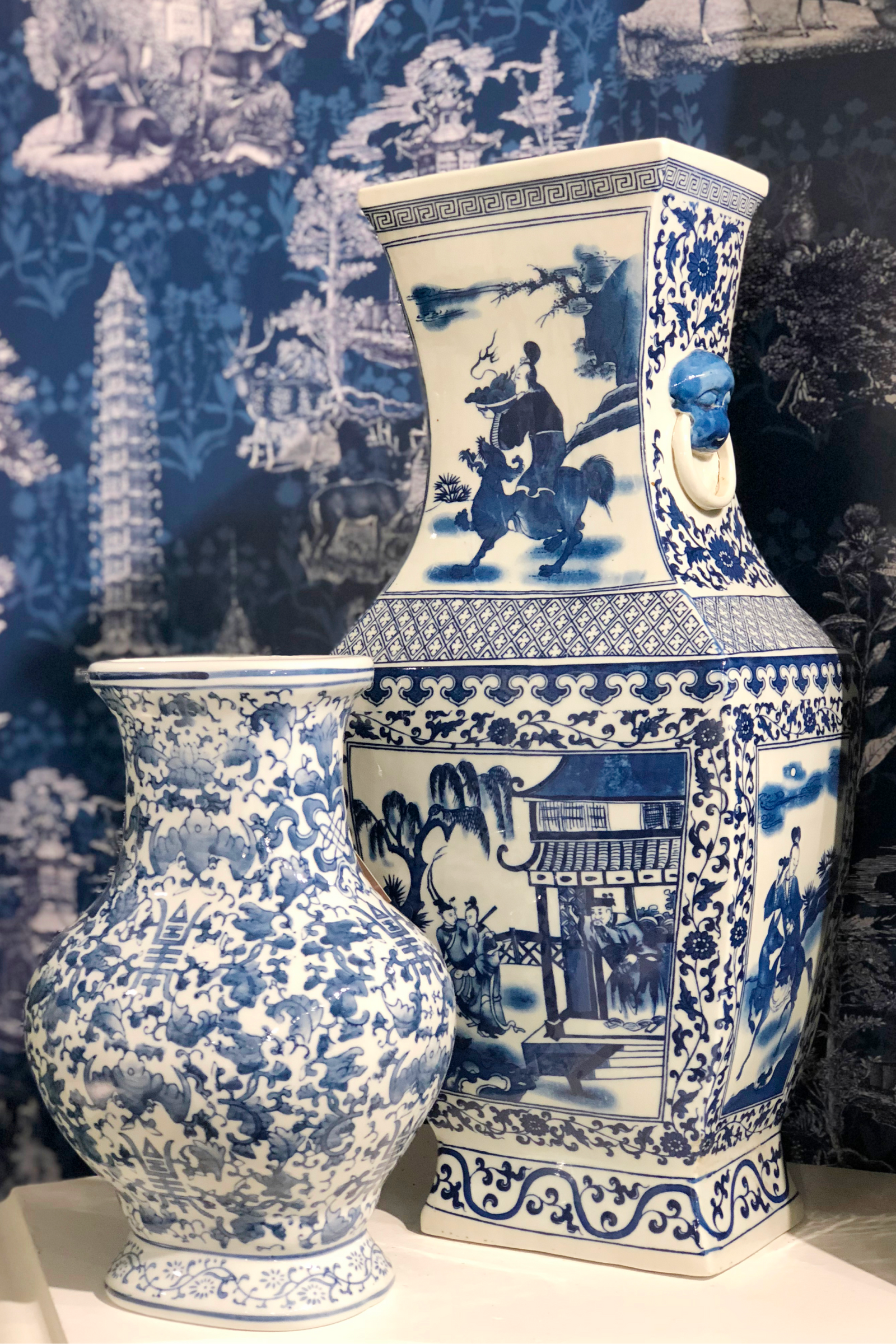 Blue and white decorative vases