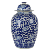 White and blue porcelain ginger jar with lid