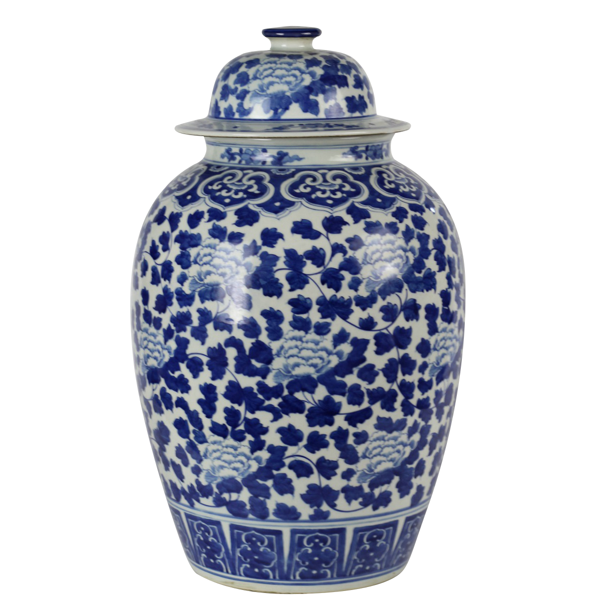 White and blue porcelain ginger jar with lid