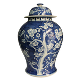Blue and white plum porcelain ginger jar with lid