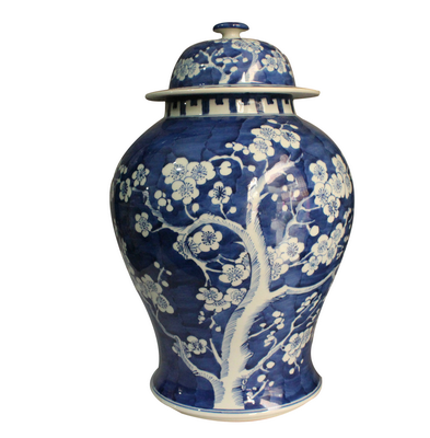 Blue and white plum porcelain ginger jar with lid