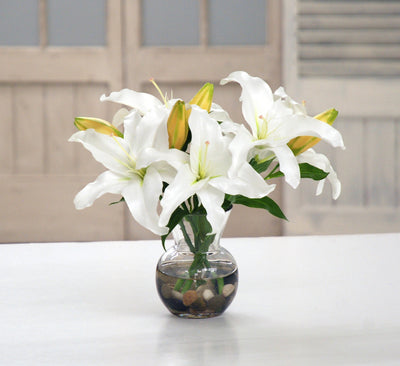 WHITE LILY CASABLANCA IN VASE (DP743-WW) - Winward Home faux floral arrangements