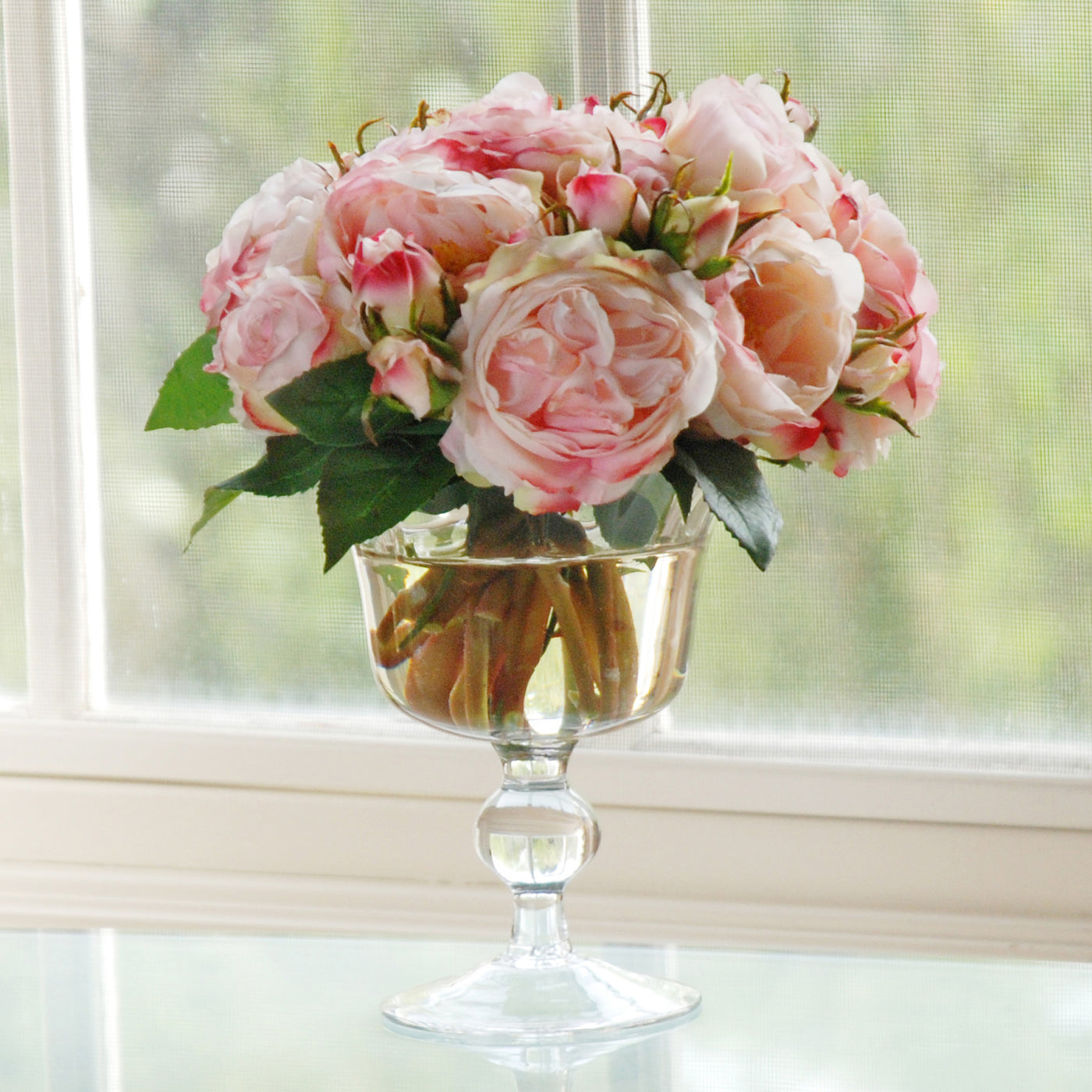 ENGLISH ROSE CANDY JAR (DP756-PK) - Winward Home silk flower arrangements