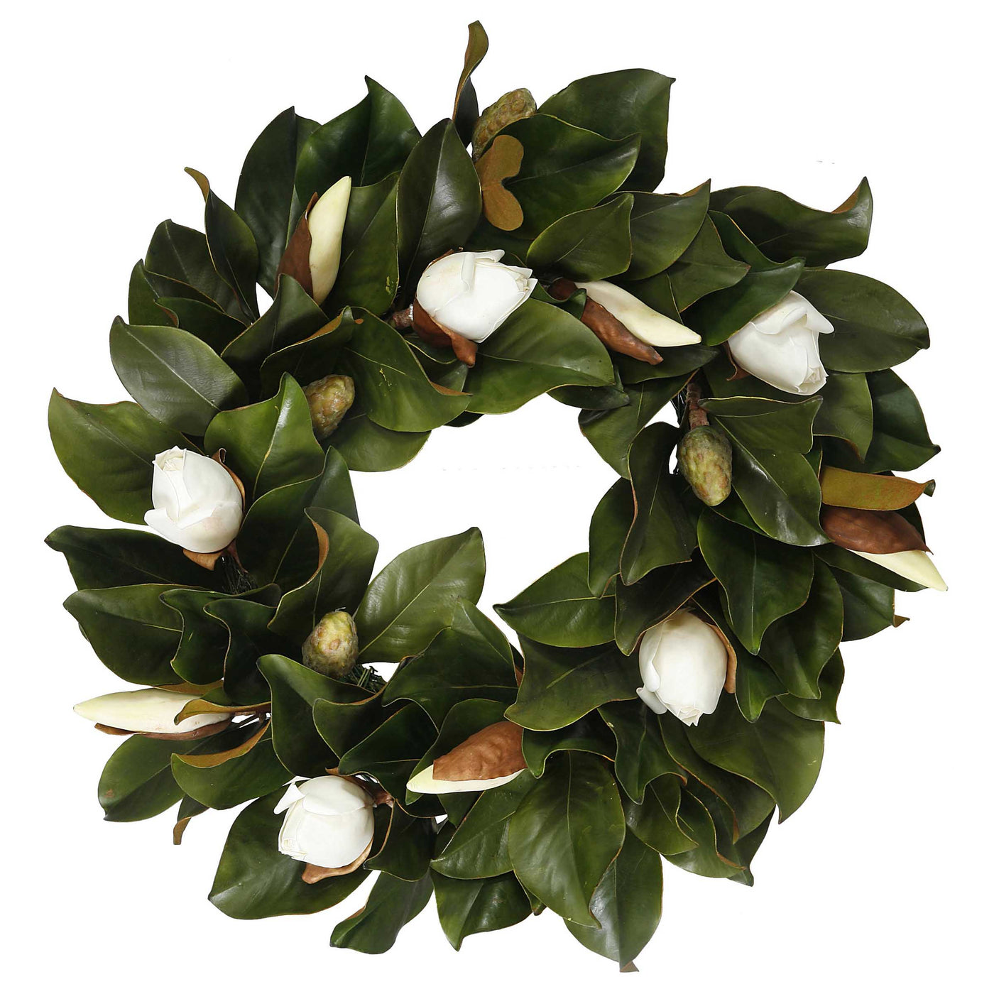 high-quality realistic faux magnolia bud wreath