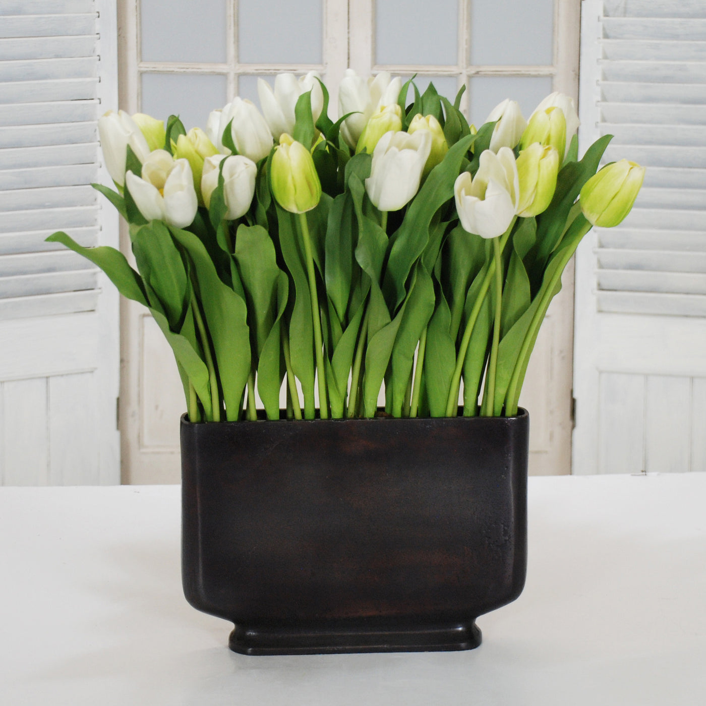 TULIP MIX IN PROFILE VASE (WHD070-GR) - Winward Home faux floral arrangements