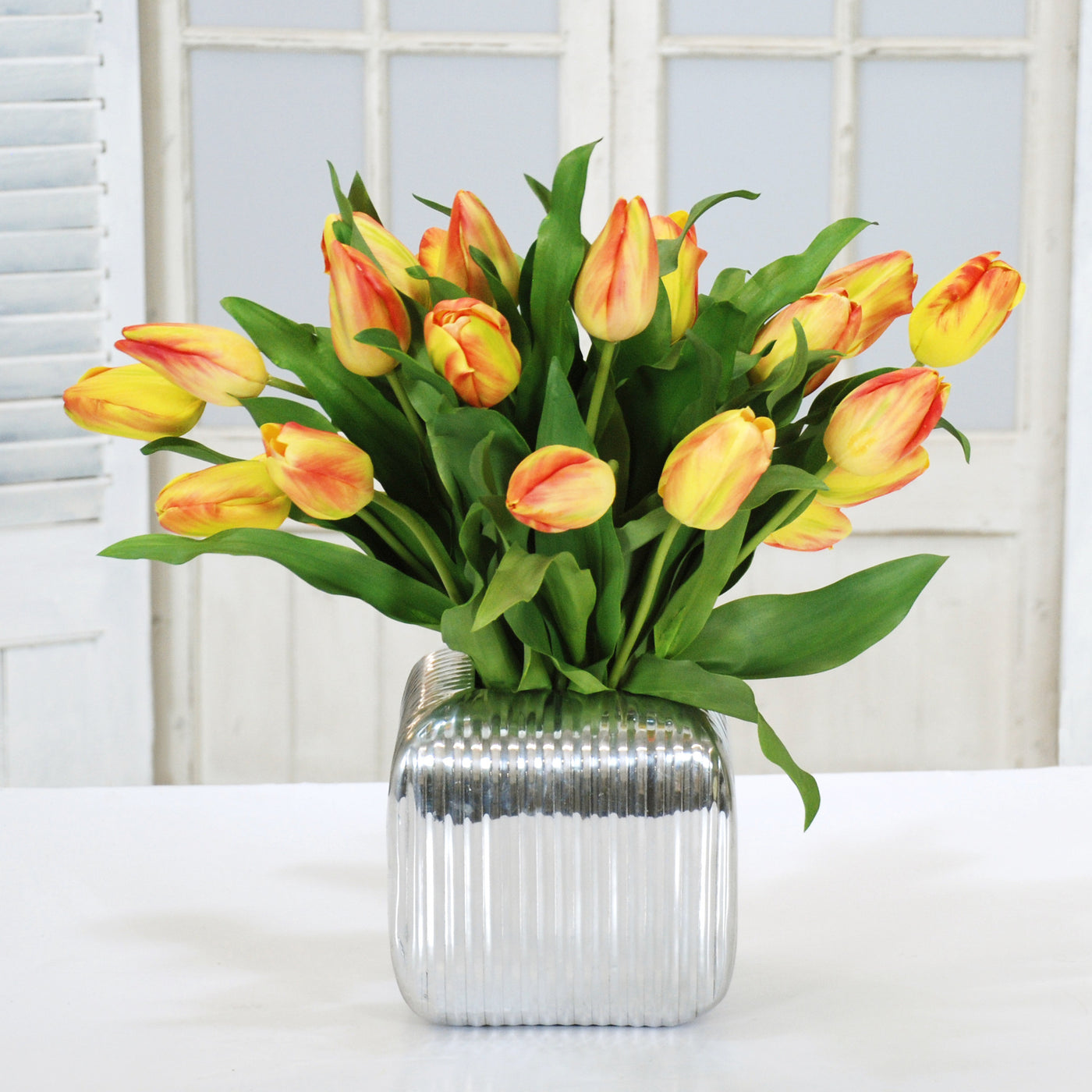 TULIP IN SILVER VASE (WHD077-YL) - Winward Home faux floral arrangements