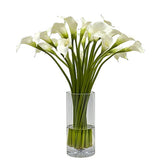 Tall Real Touch calla lily arrangement in clear cylinder glass vase with white blooms for modern interior décor