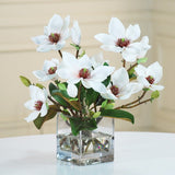 MAGNOLIA W/FOLIAGE CUBE (WHJSB129-WHGR) - Winward Home silk flower arrangements
