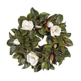 Classic 24 inch magnolia wreath with white flowers and green leaves