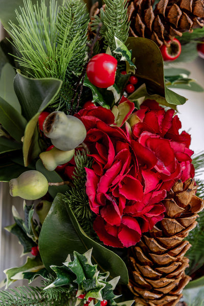 Red Hydrangea Holiday Wreath 24"
