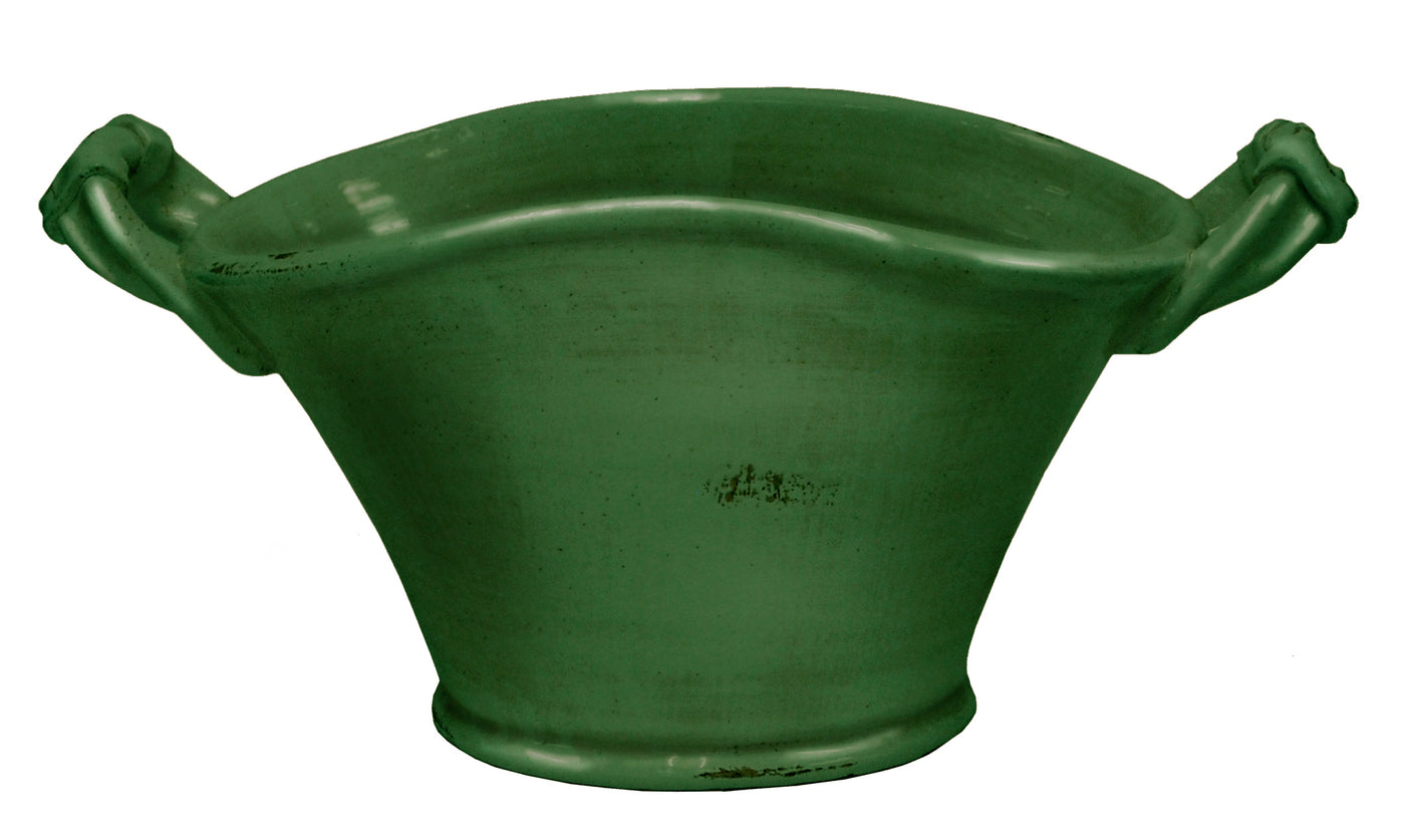 green potter's handled planter