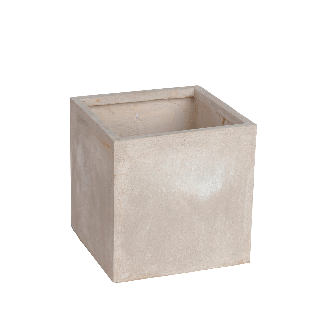 Handcrafted square stonecast planter in natural taupe