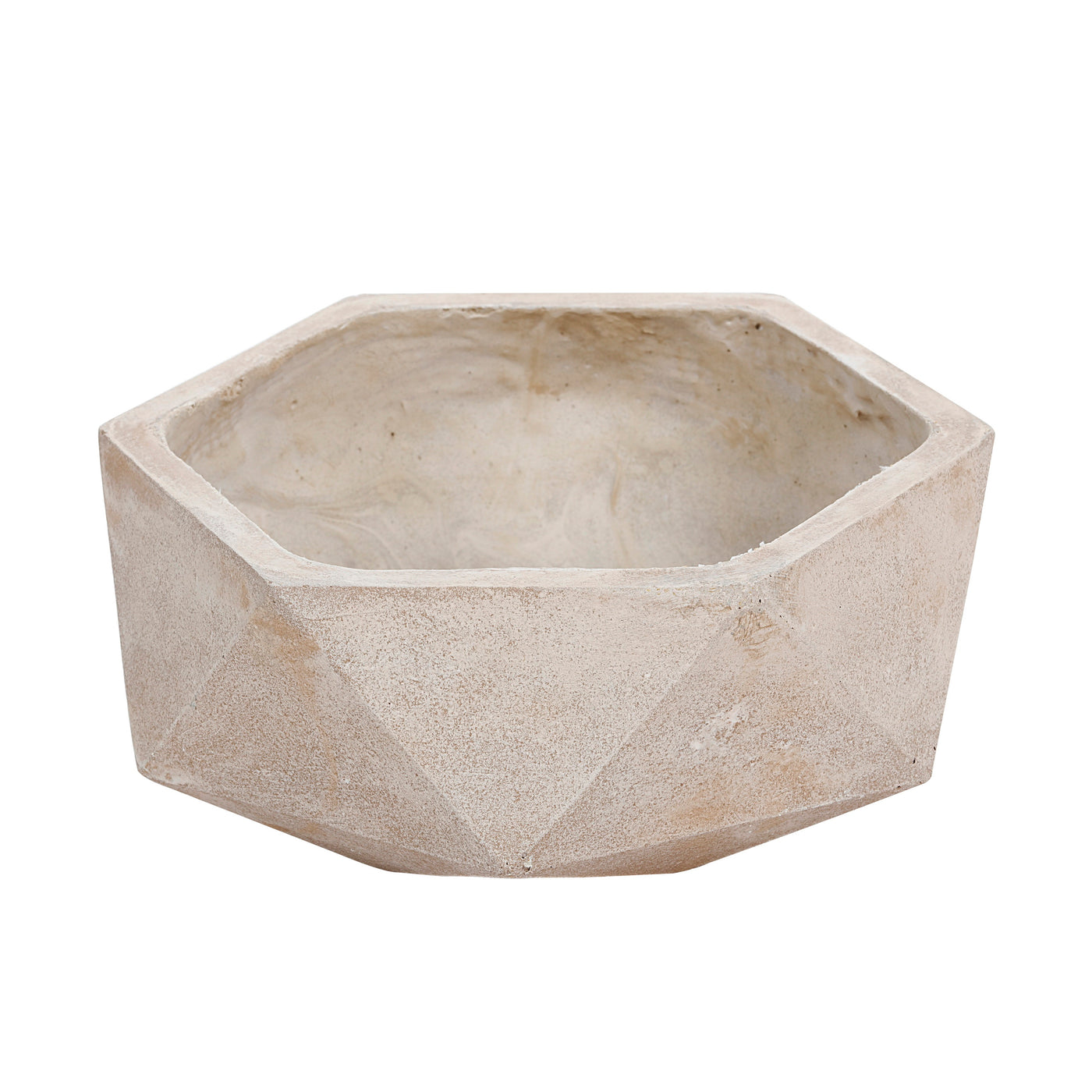 High-quality hexagonal stonecast pot in natural taupe
