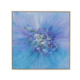 Framed artwork of a blue hydrangea design on a white background