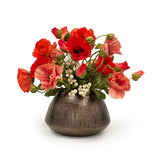 Decorative vase with red and pink Poppy flowers on a white background