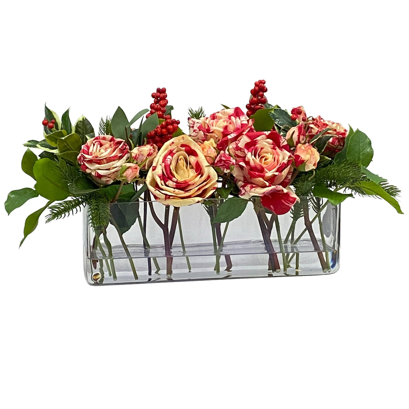 luxury premium faux roses in glass arrangement