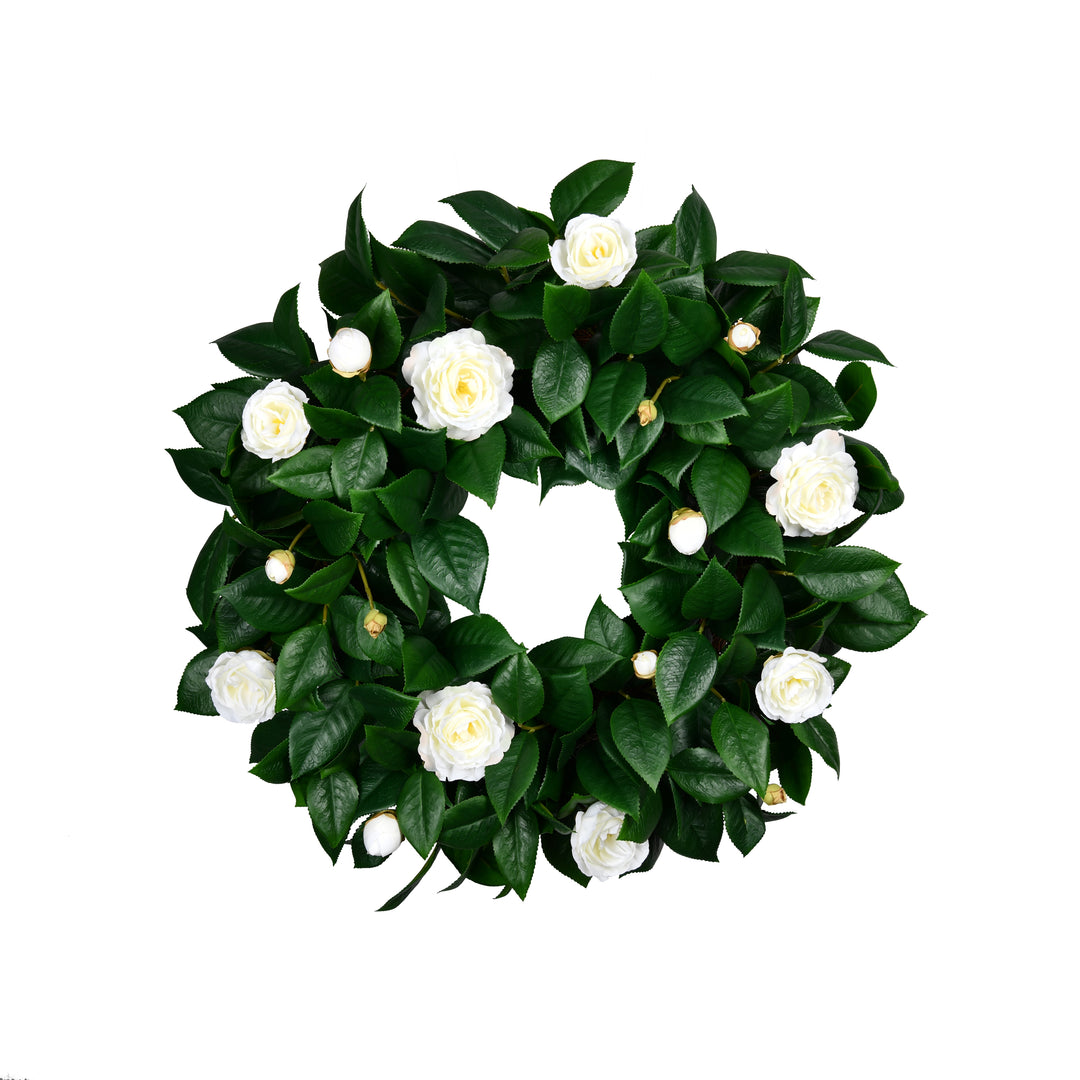 High-Quality Faux Camellia Leaves Wreath 26