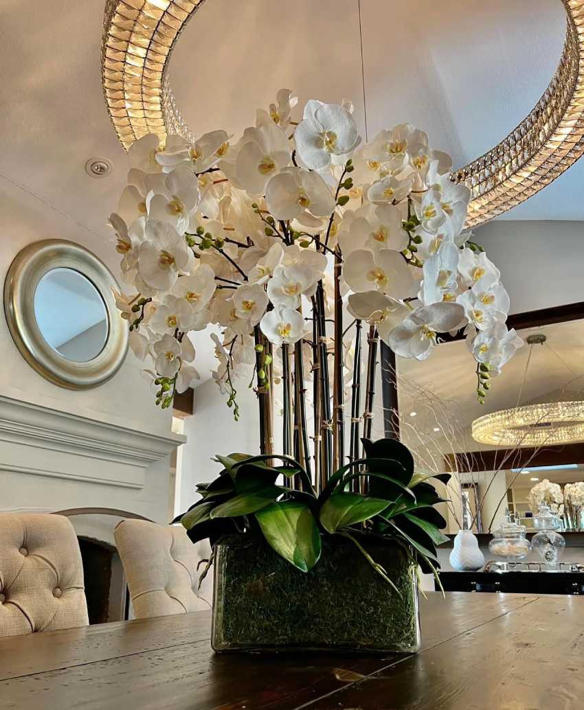 deluxe large-sized faux orchid arrangement for dining table centerpiece