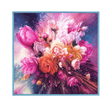 Scarf with a multi-colored rose design on a white background