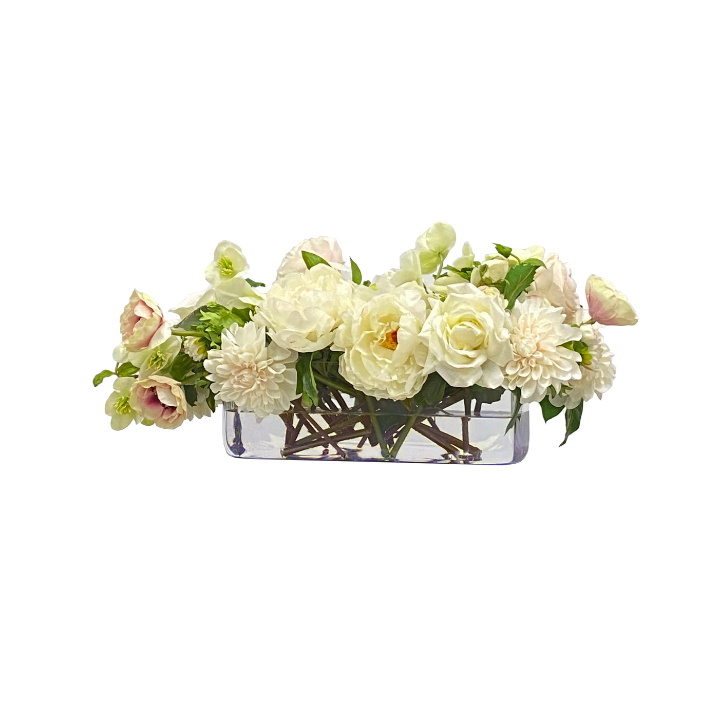 High-Quality Luxury Café au Lait Combo Faux Floral Arrangement in Clear Glass Vase