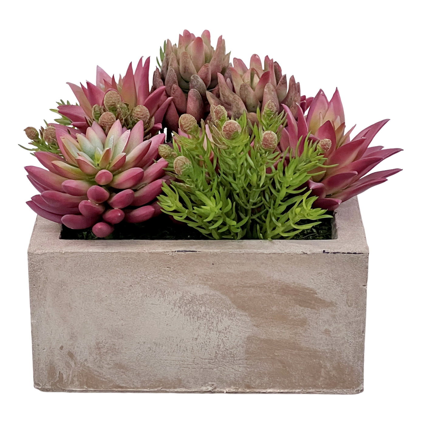 realistic handcrafted faux succulents in a square planter