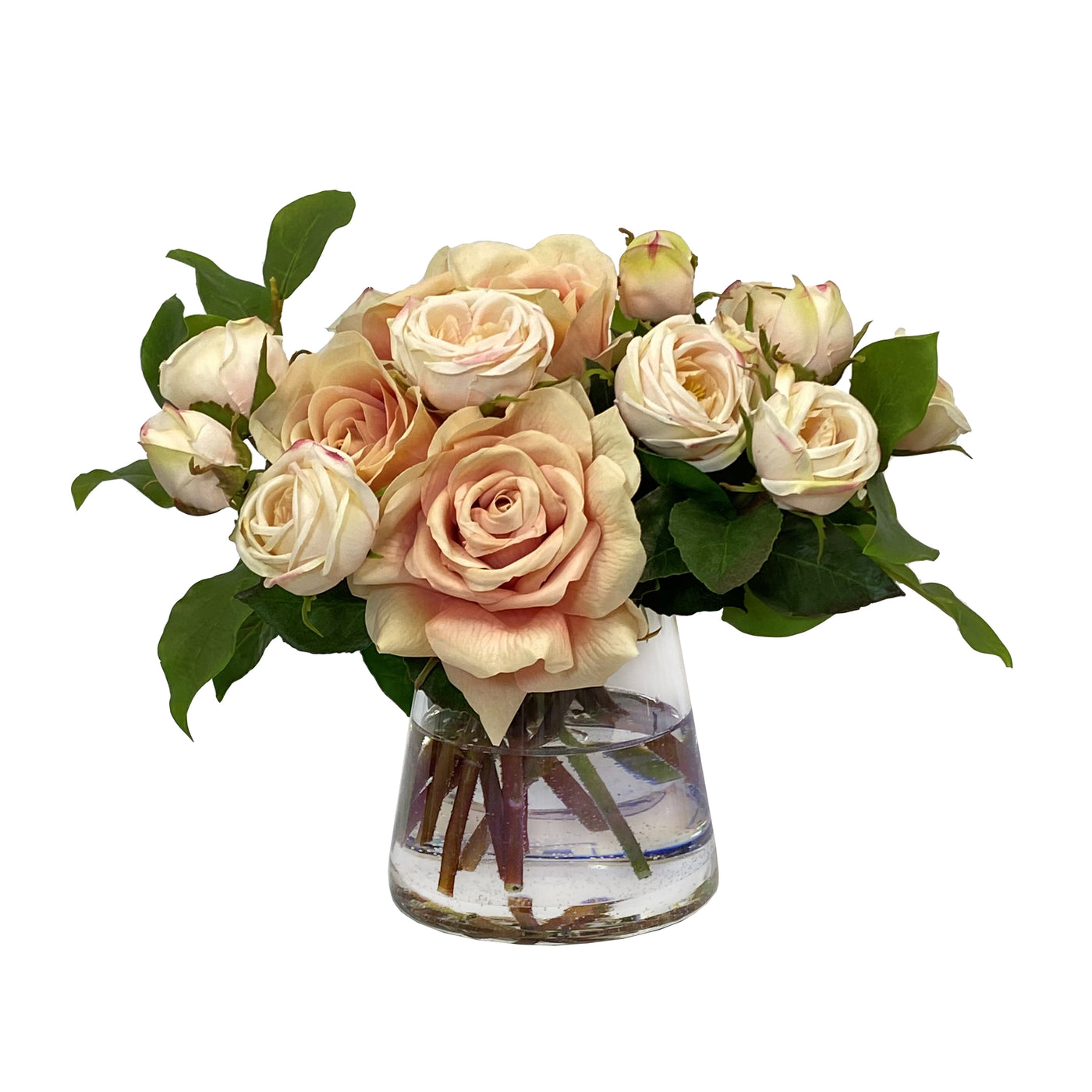Real Touch faux roses arrangement in glass