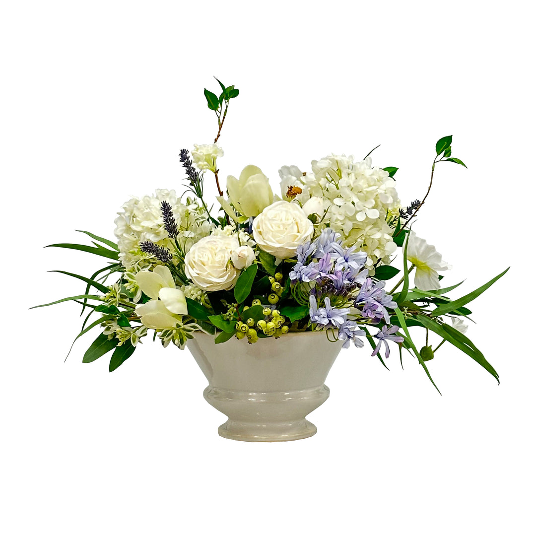 mix flowers in pot White Mix Floral in Round Pot 16"