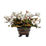 Realistic faux magnolia centerpiece on white background by Winward Home