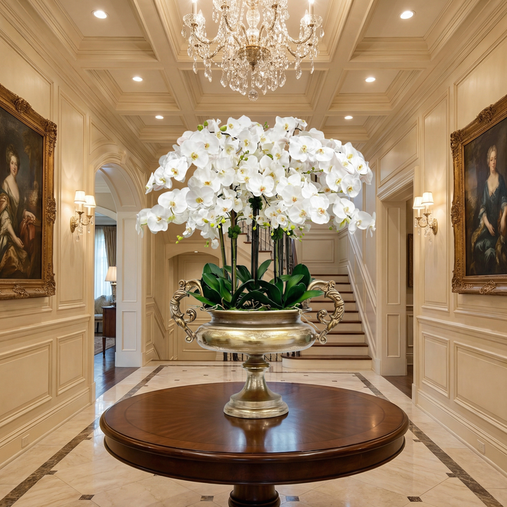 White Orchids in Golden Urn 45