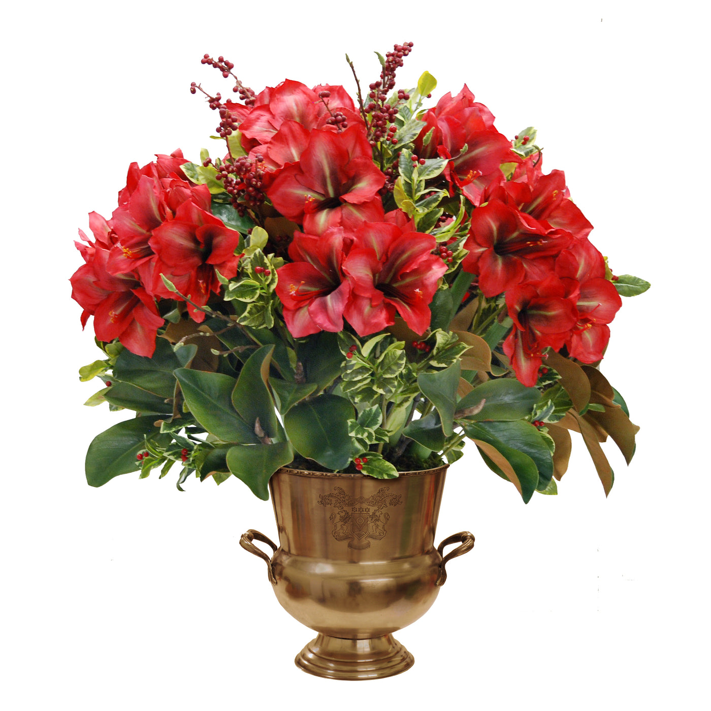 Luxury faux amaryllis floral centerpiece festive holiday decor