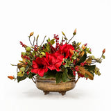 Luxury Red Amaryllis Holiday Floral Arrangement in Antique Gold Vessel