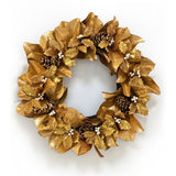 Best high-quality gilded golden holiday faux wreath holly berries pine cones and magnolia leaf
