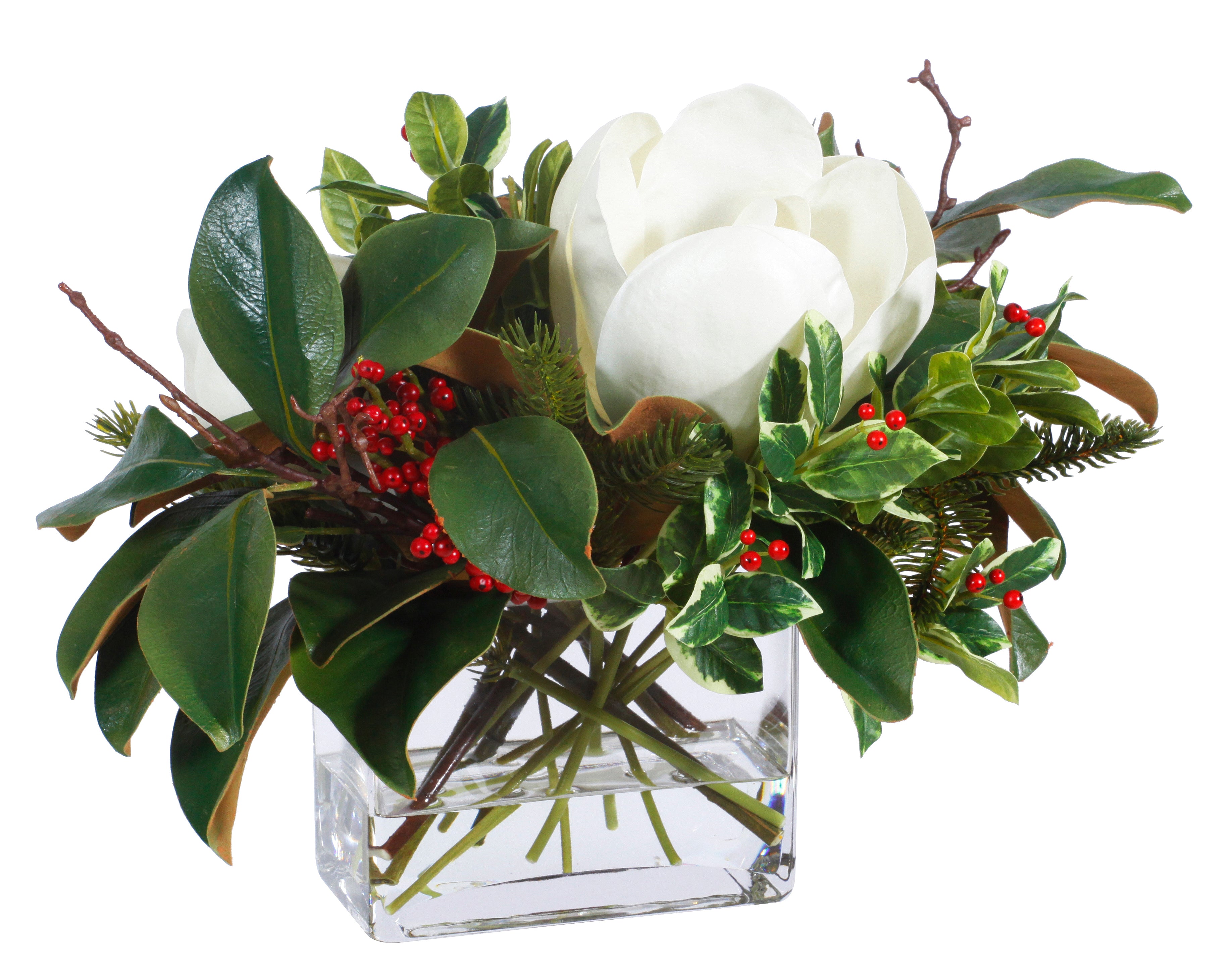 Magnolia Berry Centerpiece 23'', Elegant Holiday Faux Floral Decor