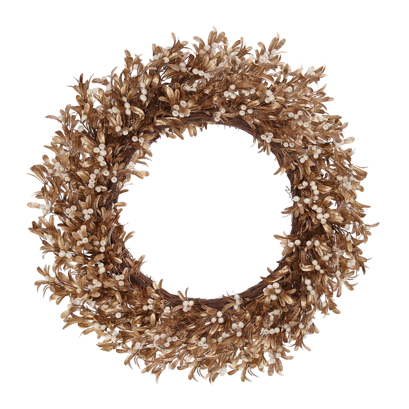 Hand-crafted pearl mistletoe wreath in a new color with pearl accents, displayed against a white background