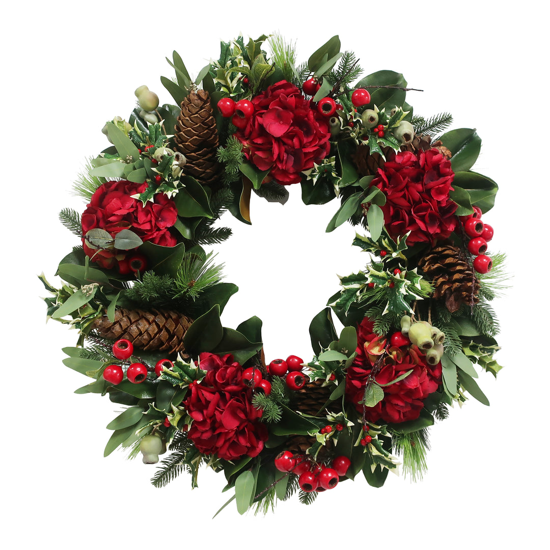 Red Hydrangea Holiday Wreath 30