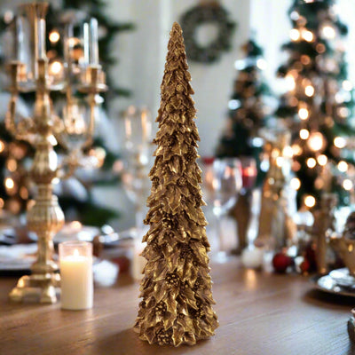 Luxury holiday table decor holly tree sculpture in gold