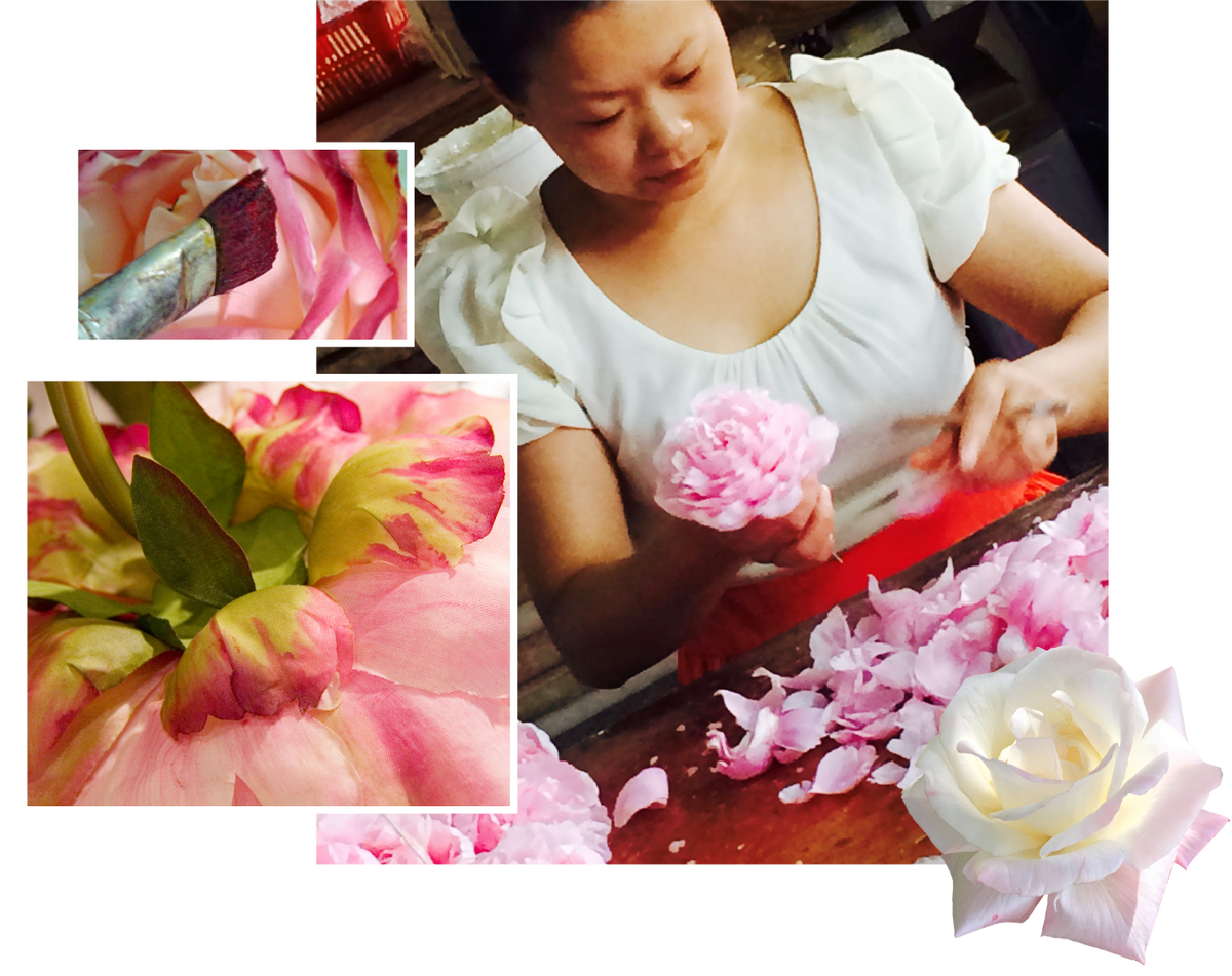 An artisan assembling and hand-painting a flower head