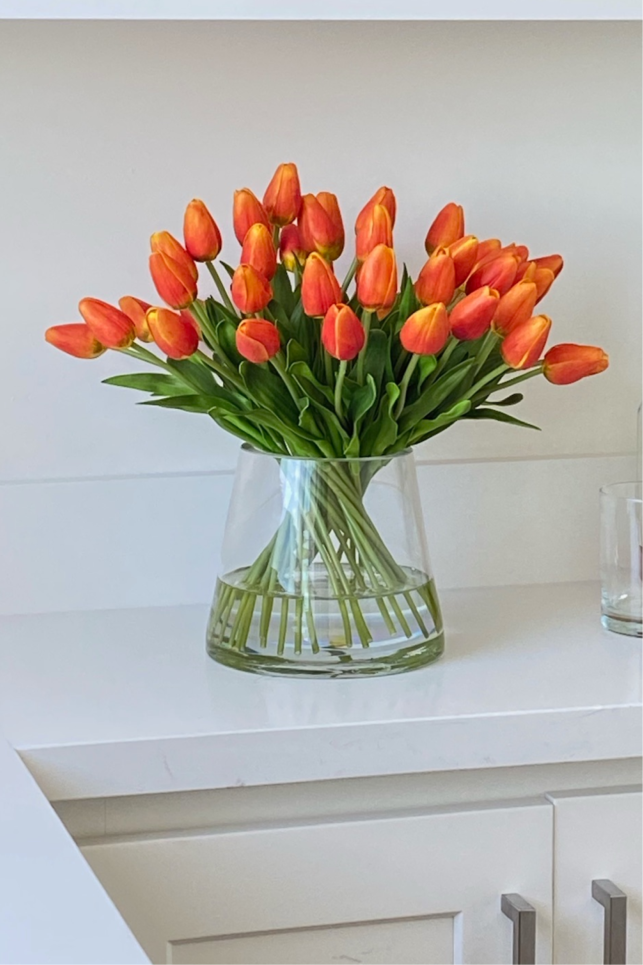 Red and white faux floral arrangements