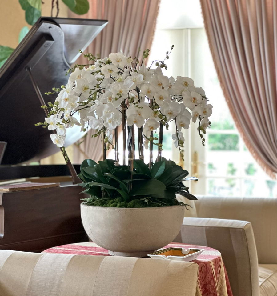 Luxury Faux Orchid in Rose Trellis Bowl | Winward Home