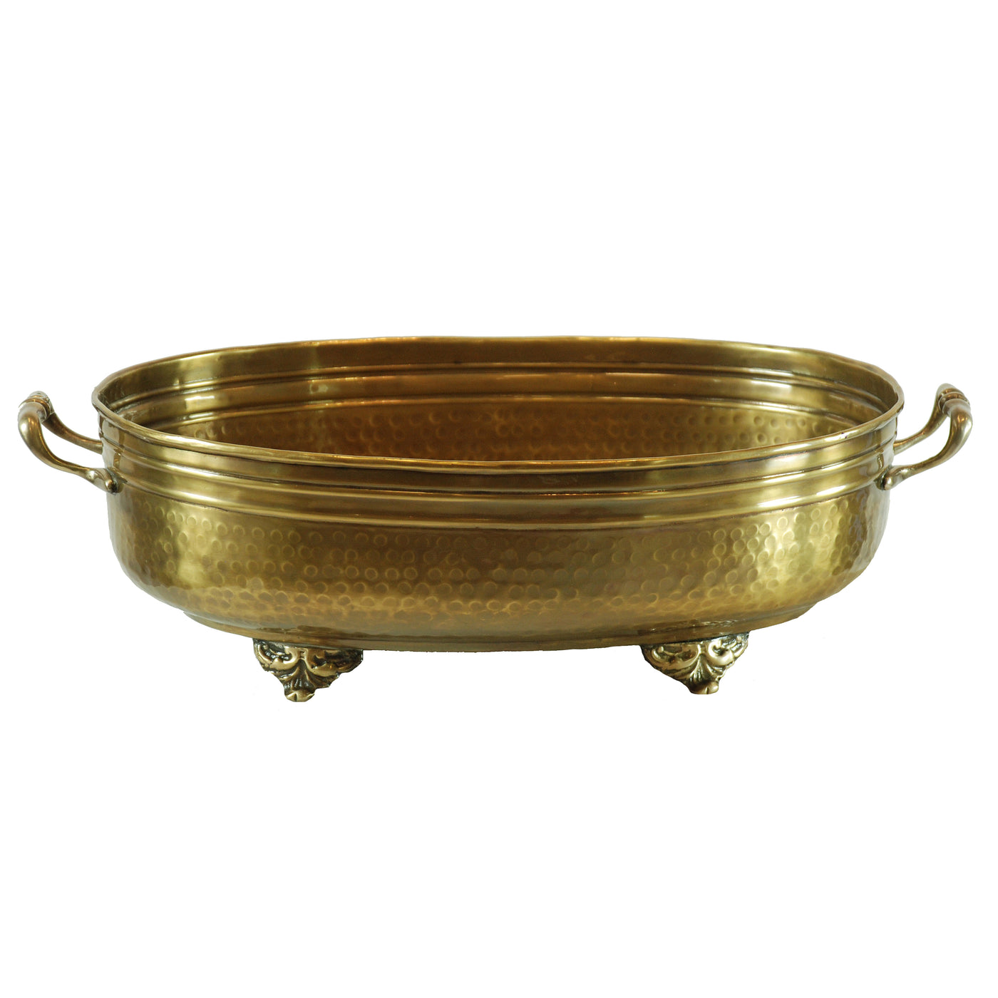 Oval brass metal planter with handle