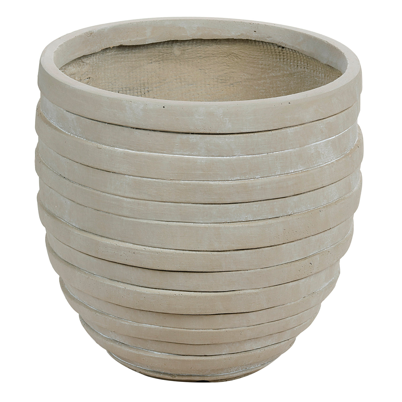 High-quality horizontal striped textured planter in natural taupe