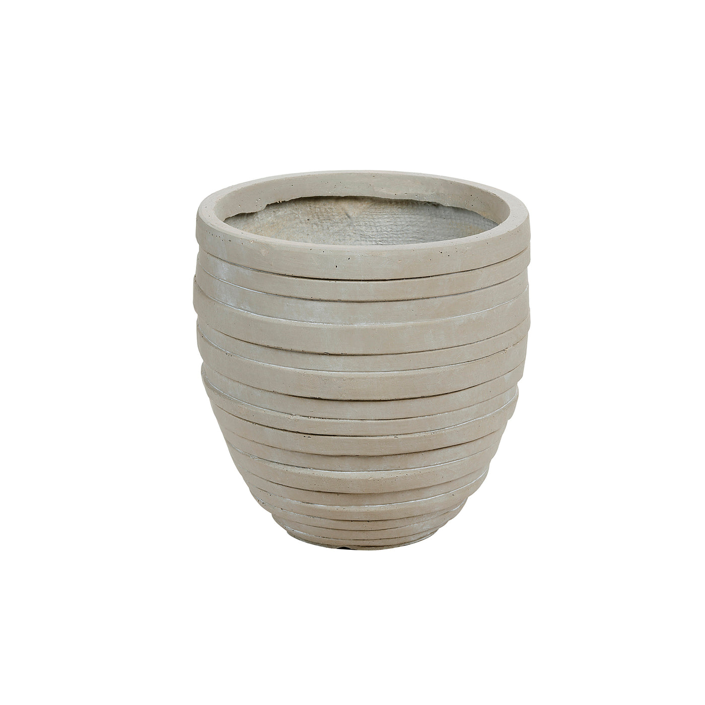 High-quality horizontal striped textured planter in light grey