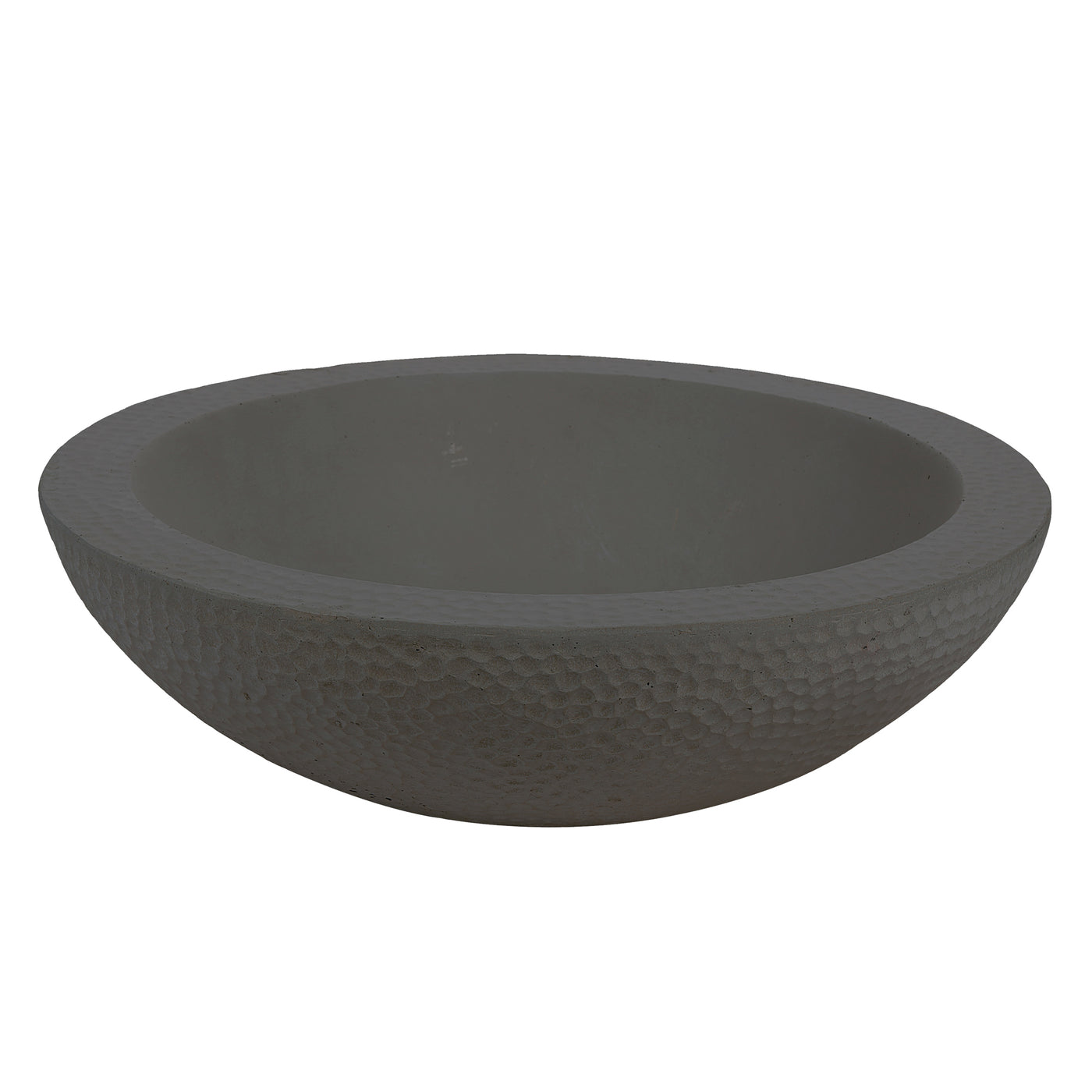 Handcrafted hammered-like stonecast low-profile bowl planter in charcoal dark gray