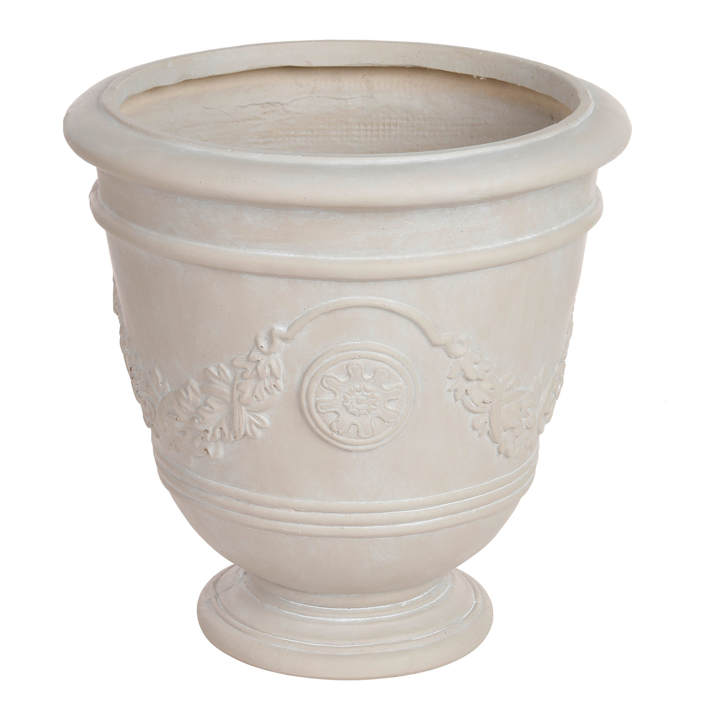 Upscale Tuscan stonecast urn planter in light grey