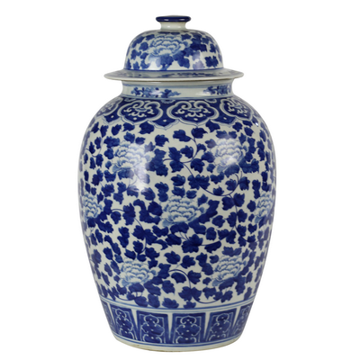 BLUE AND WHITE CERAMIC POT 8"