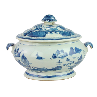 blue and white decorative pot with lid